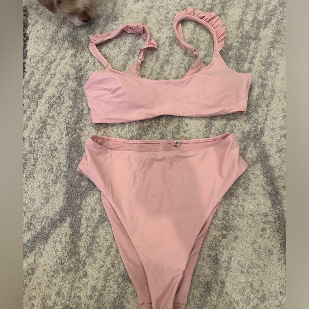 AERIE high waisted bottom bikini set. Pale pink!